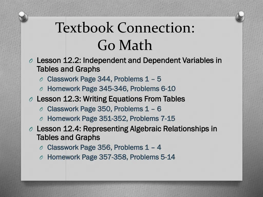 textbook connection go math o lesson