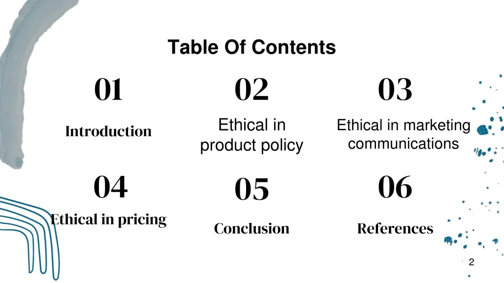 table of contents 02 ethical in product policy
