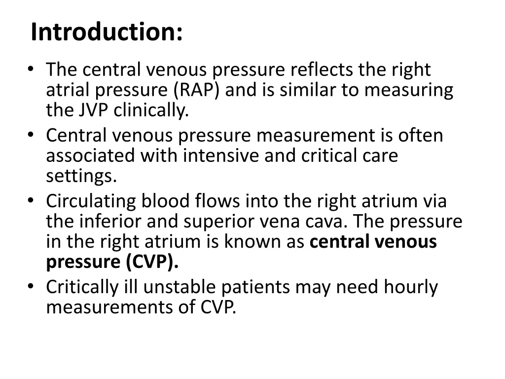 introduction the central venous pressure reflects