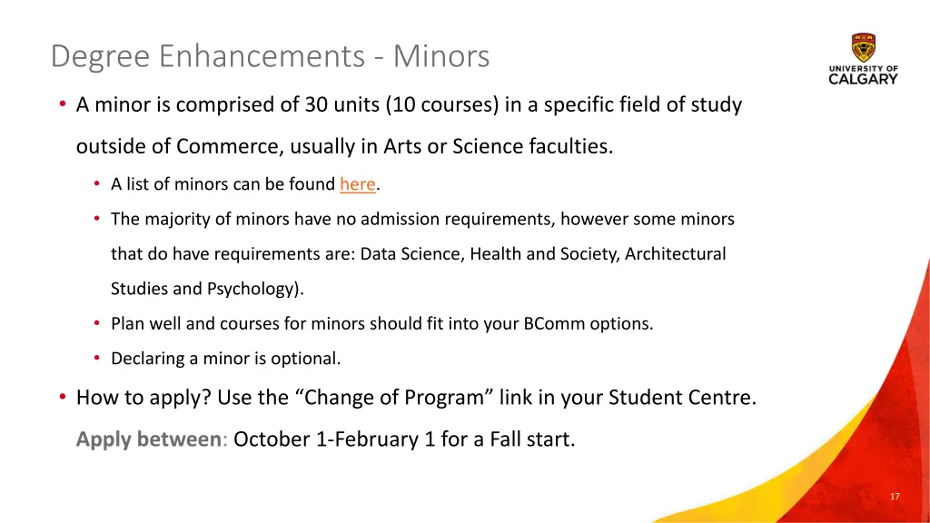 degree enhancements minors