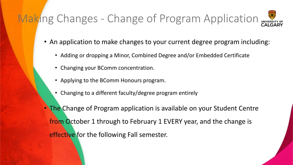 making changes change of program application