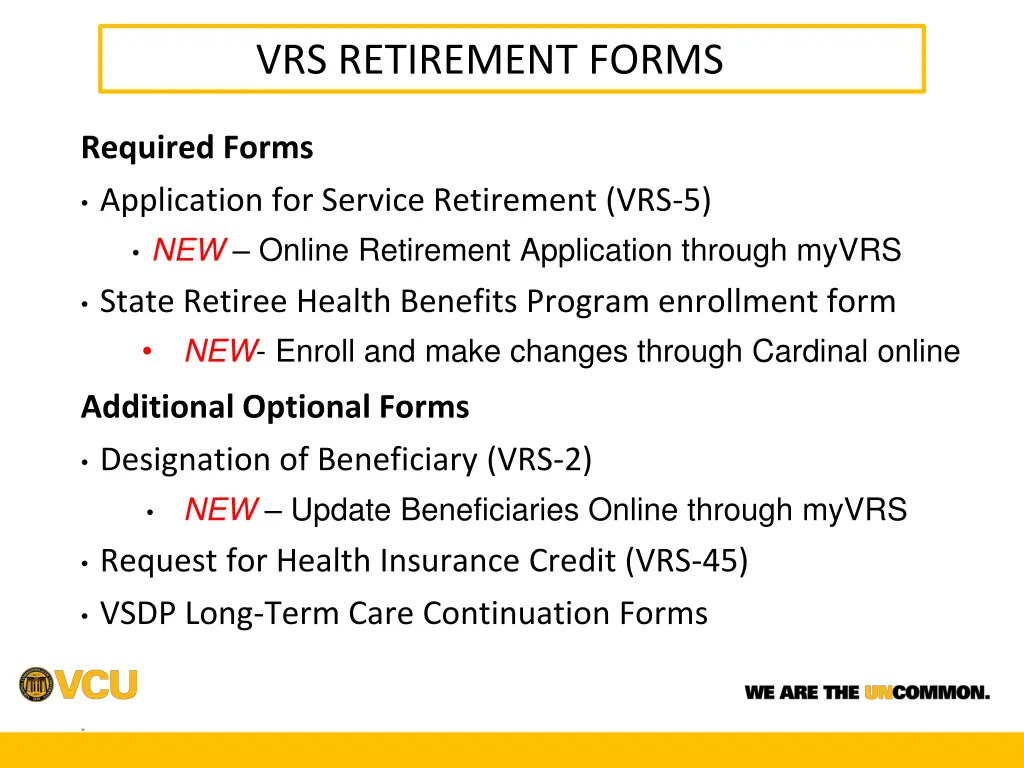 vrs retirement forms
