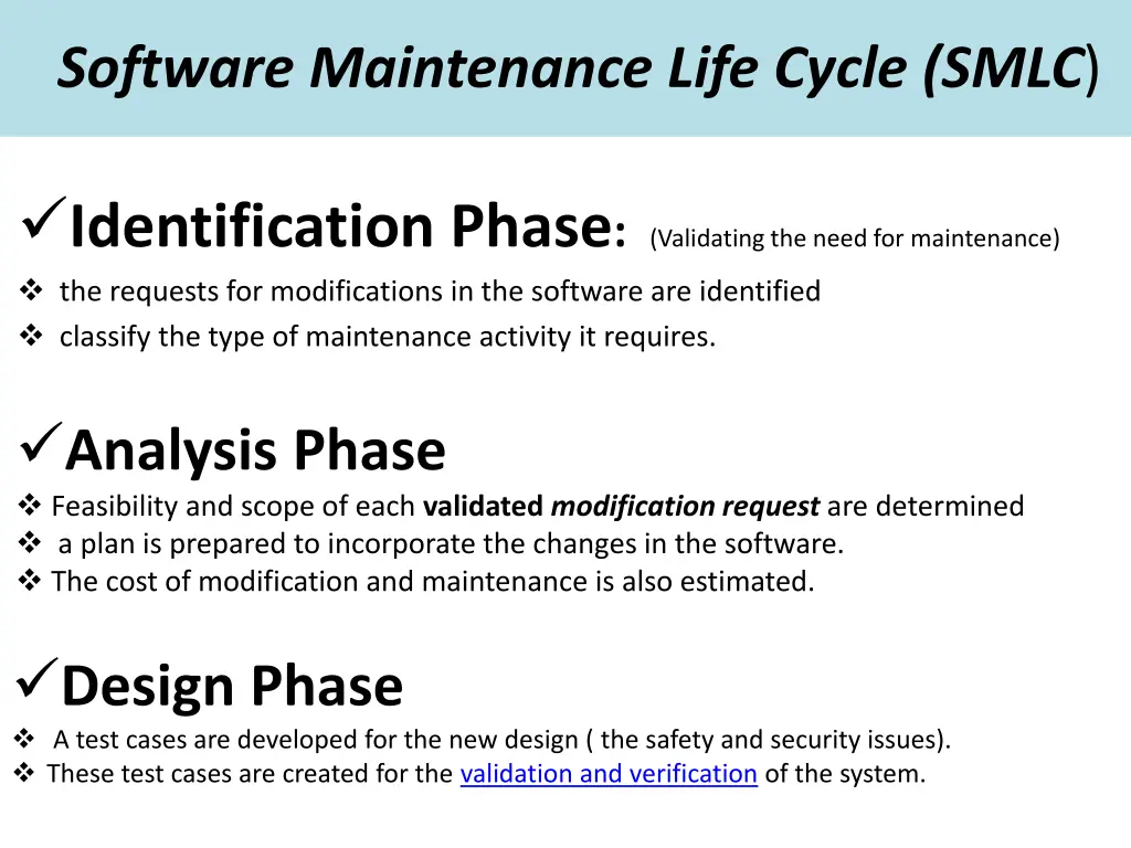 software maintenance life cycle smlc