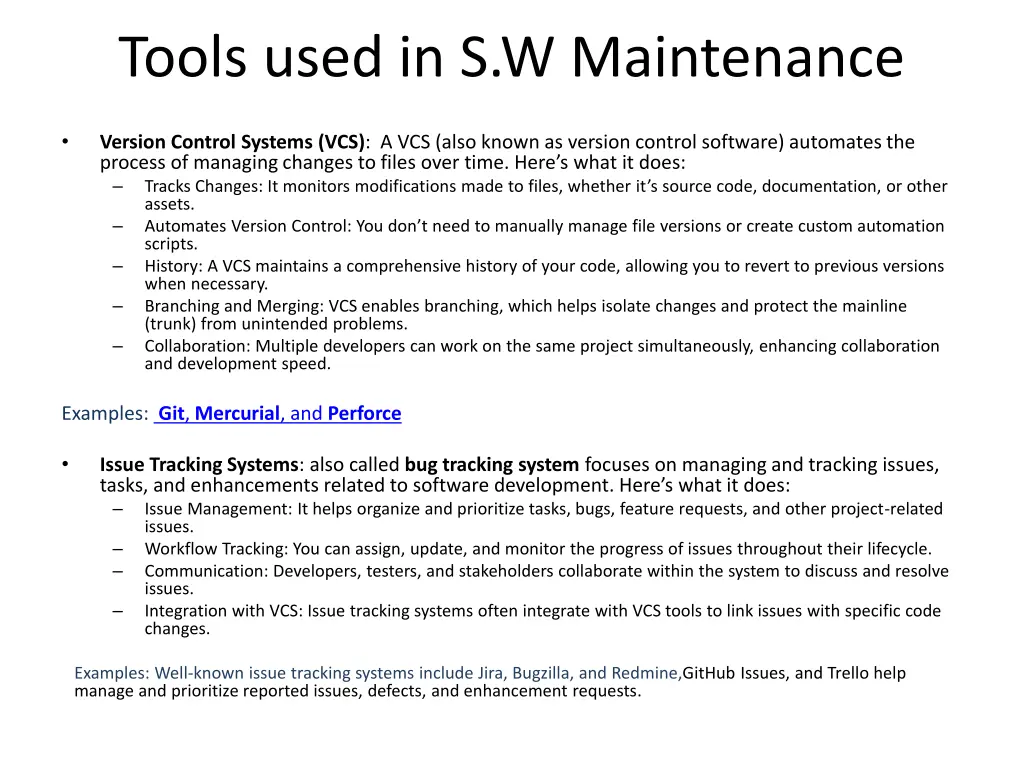 tools used in s w maintenance