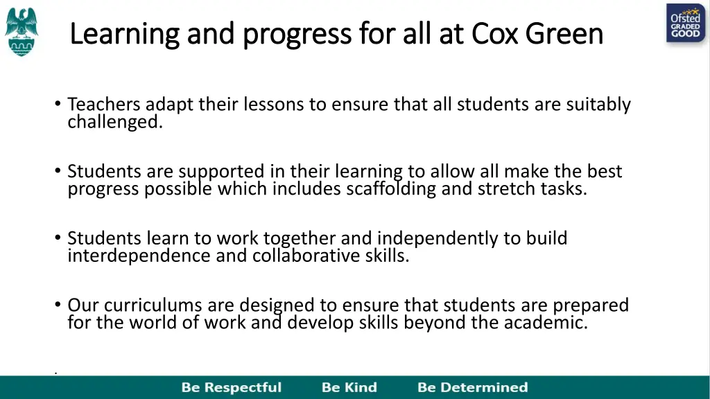 learning and progress for all at cox green