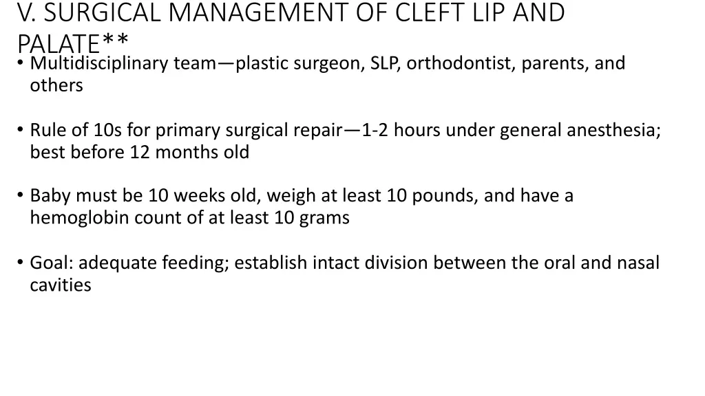 v surgical management of cleft lip and palate