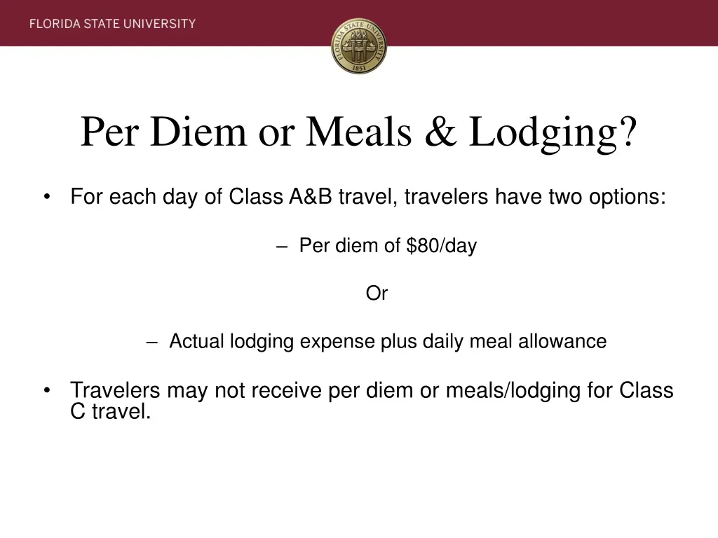 per diem or meals lodging