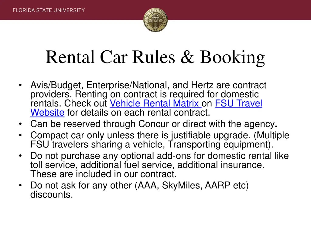 rental car rules booking