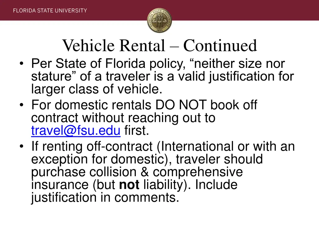 vehicle rental continued per state of florida