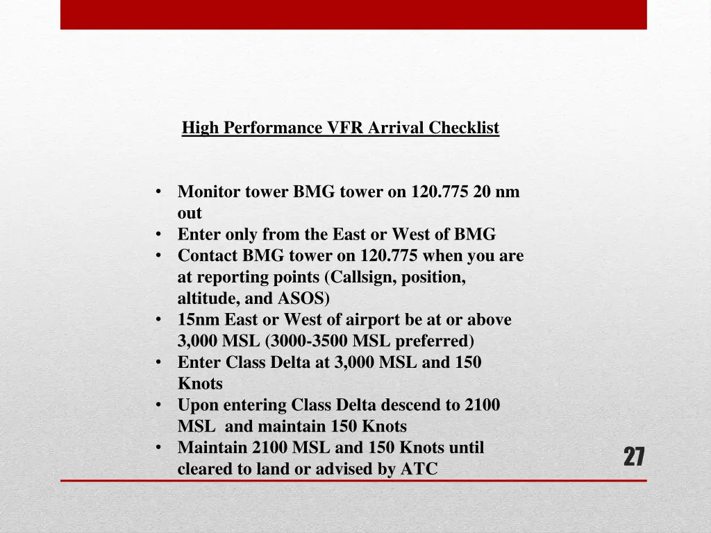high performance vfr arrival checklist