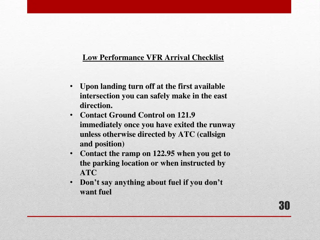 low performance vfr arrival checklist 1