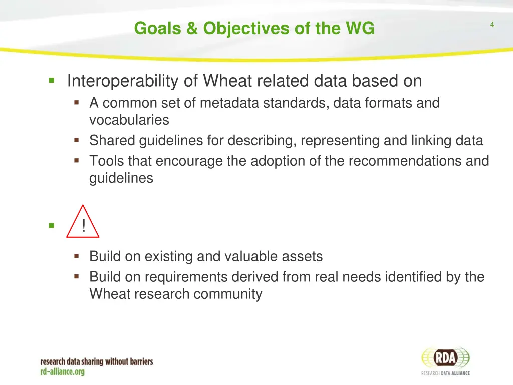 goals objectives of the wg