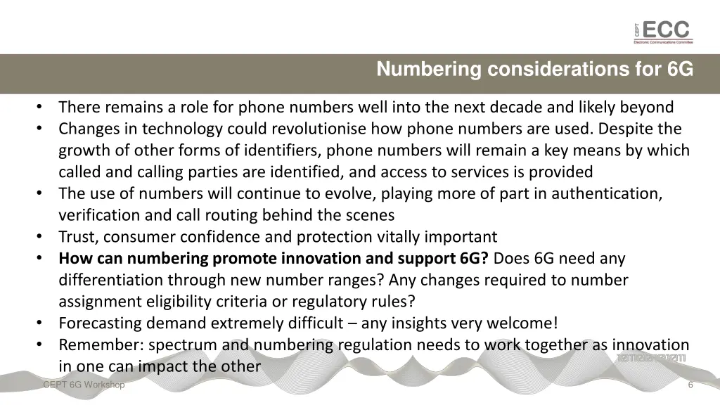 numbering considerations for 6g