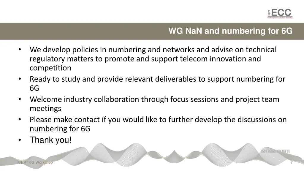 wg nan and numbering for 6g