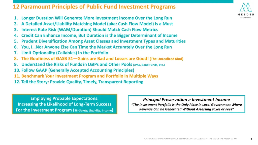 12 paramount principles of public fund investment