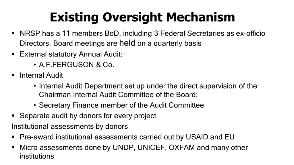 existing oversight mechanism