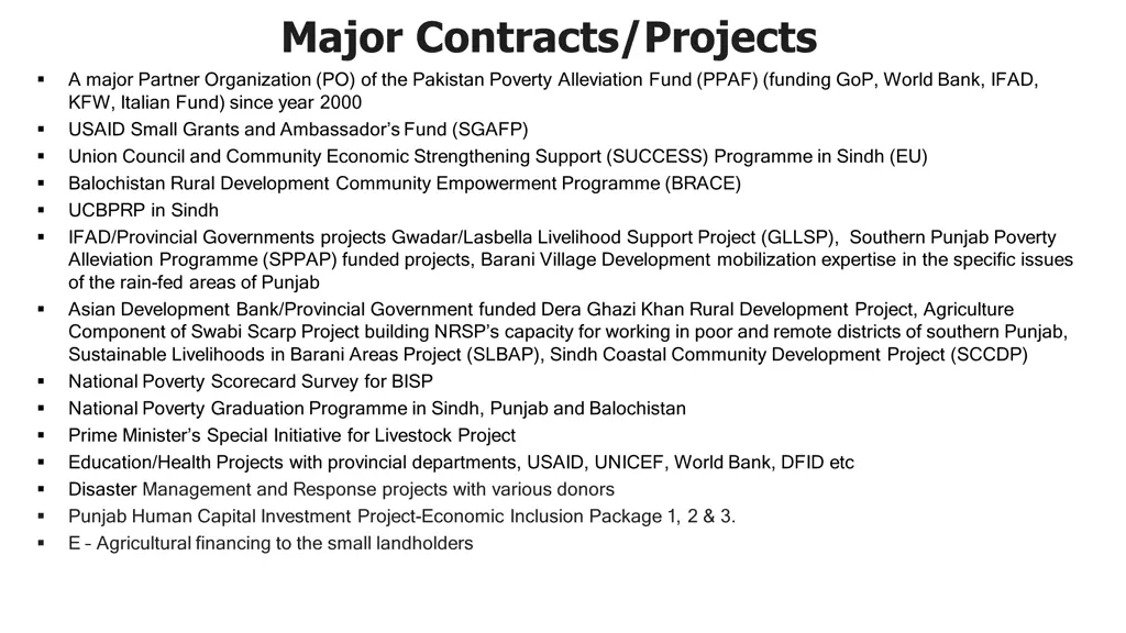 major contracts projects a major partner