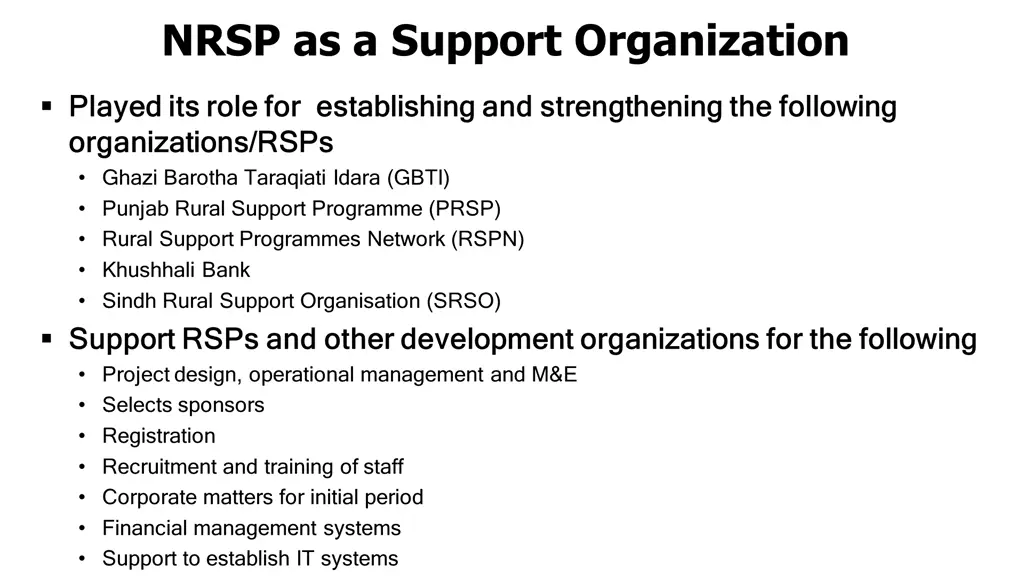 nrsp as a support organization