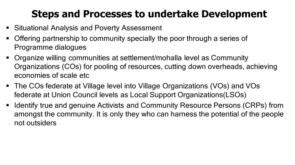 steps and processes to undertake development