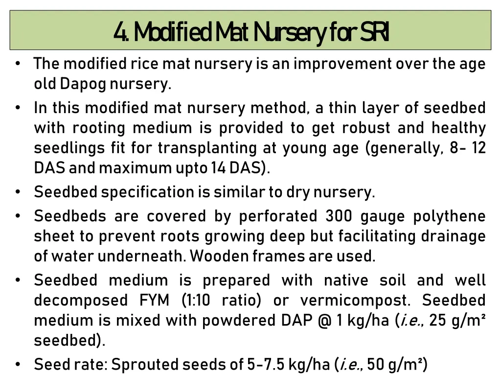 4 m odified m at n ursery for sri the modified