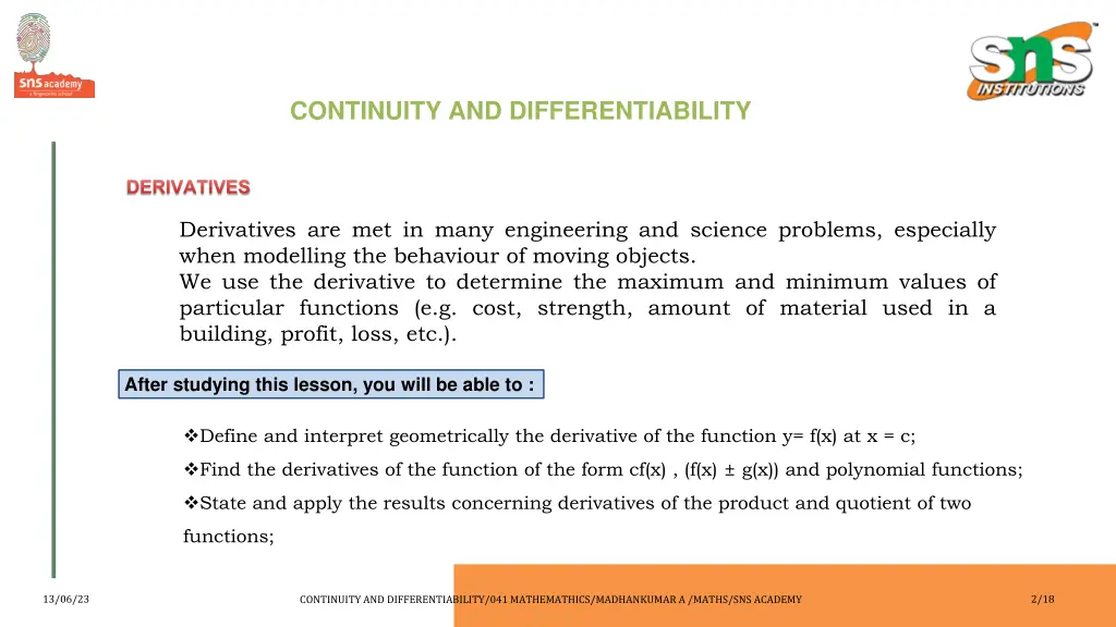 continuity and differentiability