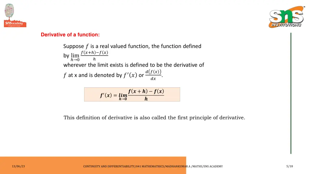 derivative of a function