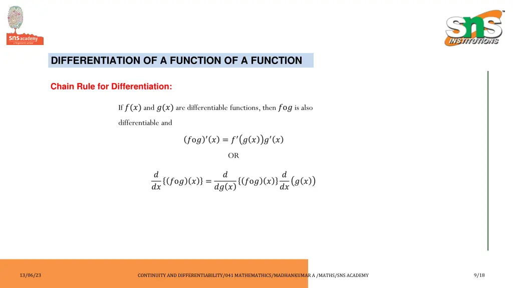 differentiation of a function of a function