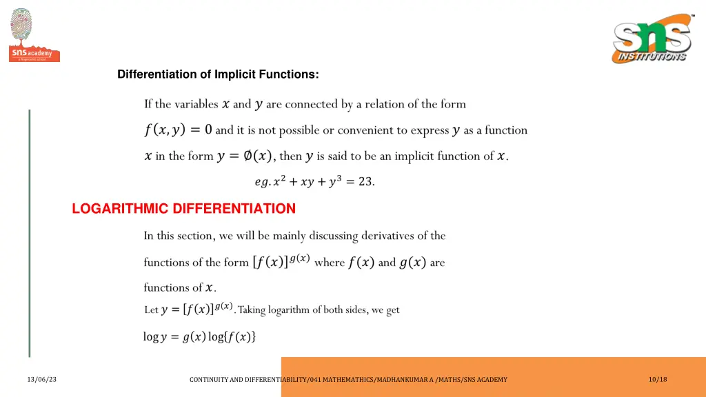 differentiation of implicit functions