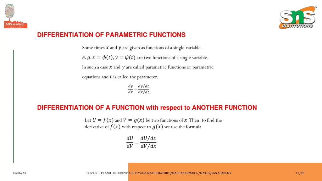 differentiation of parametric functions