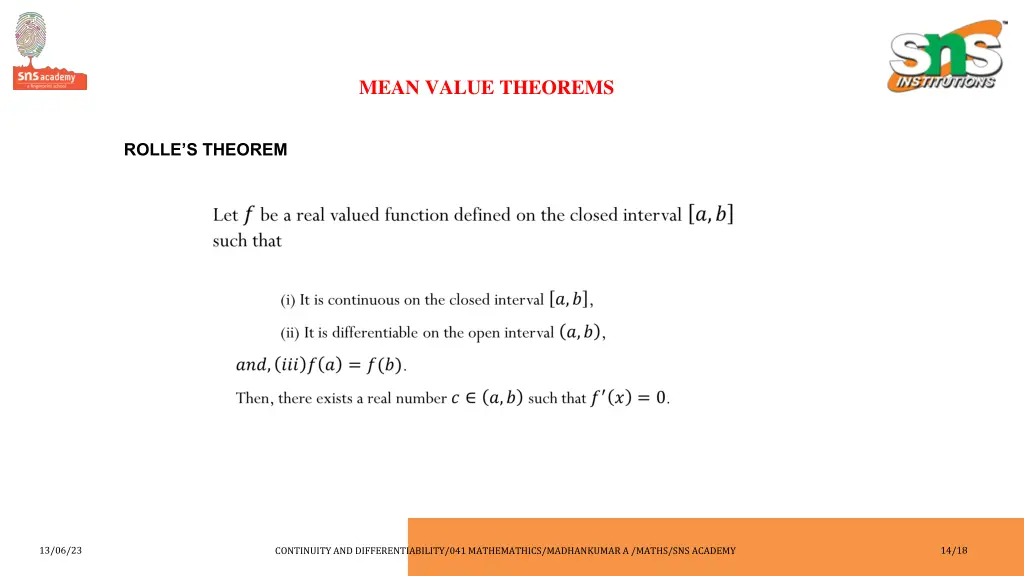 mean value theorems