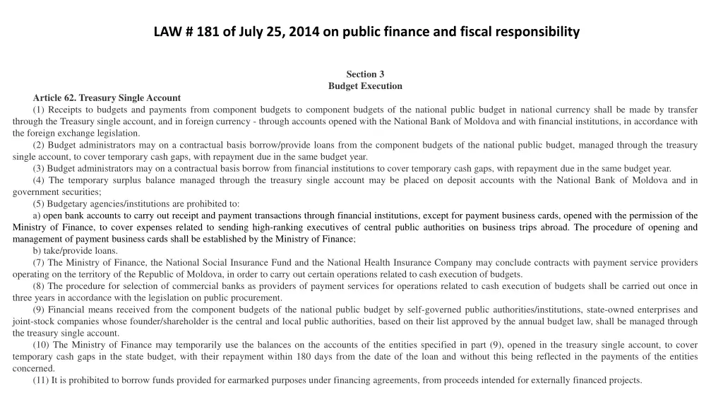 law 181 of july 25 2014 on public finance
