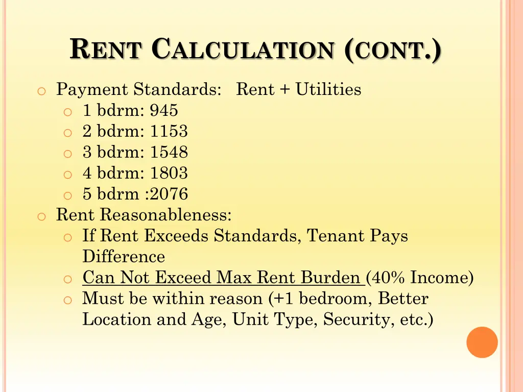 r ent c alculation cont