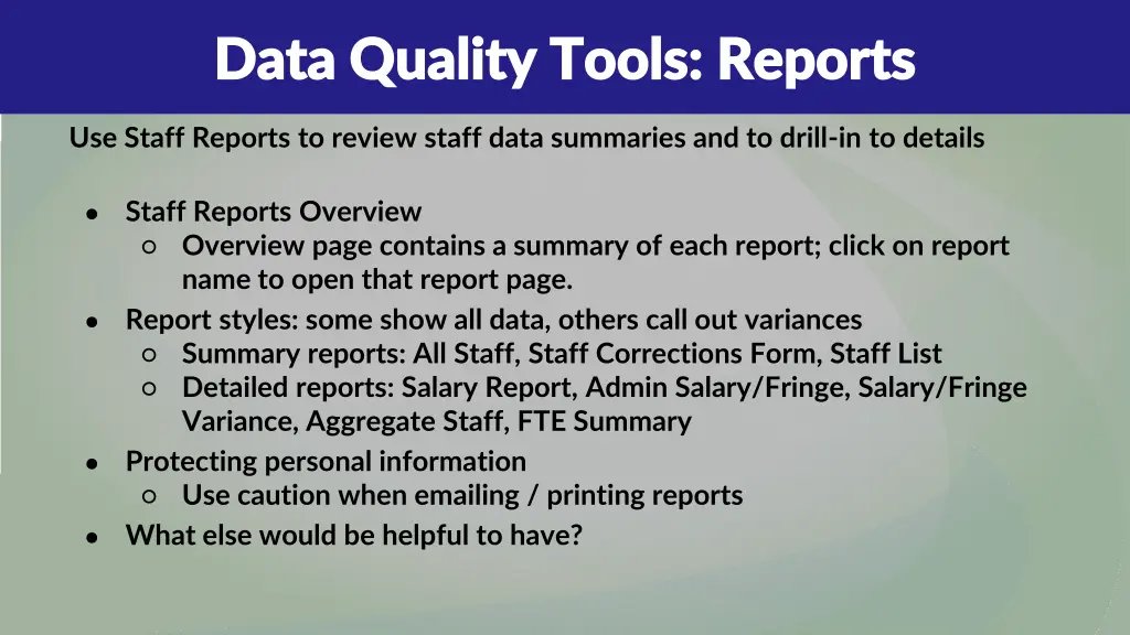 data quality tools reports data quality tools