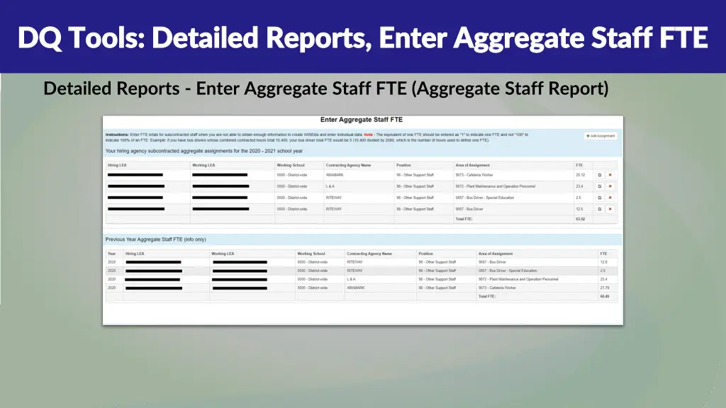 dq tools detailed reports enter aggregate staff