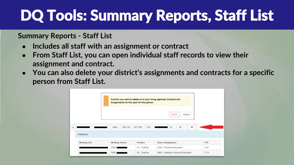 dq tools summary reports staff list dq tools