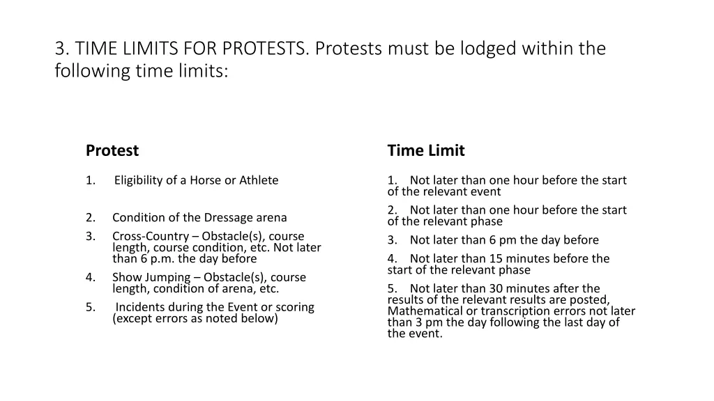 3 time limits for protests protests must