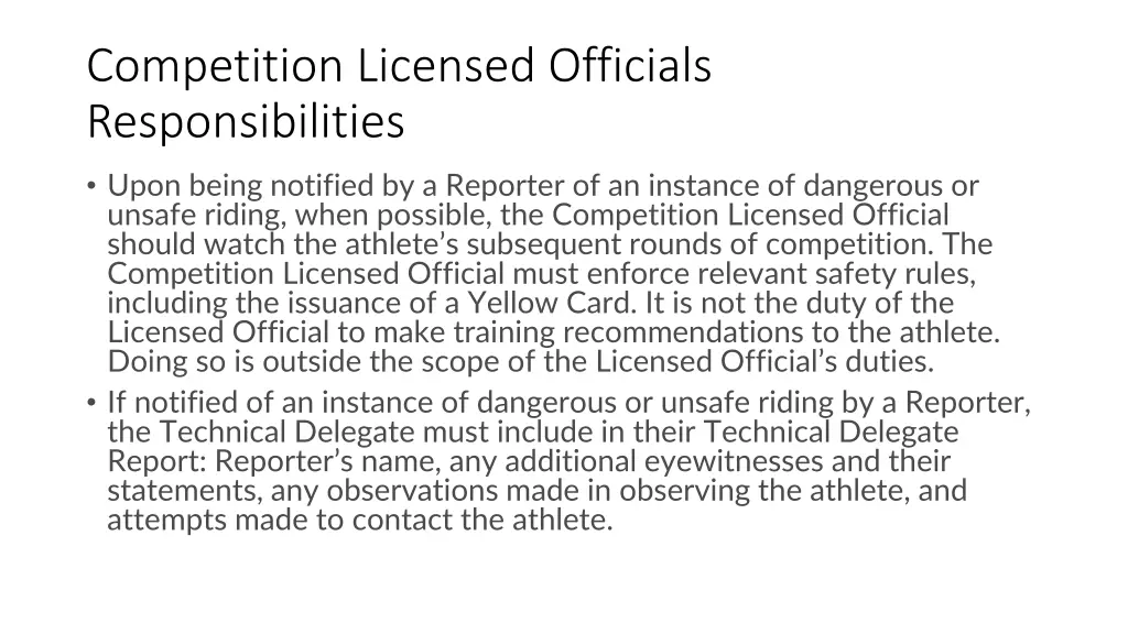 competition licensed officials responsibilities