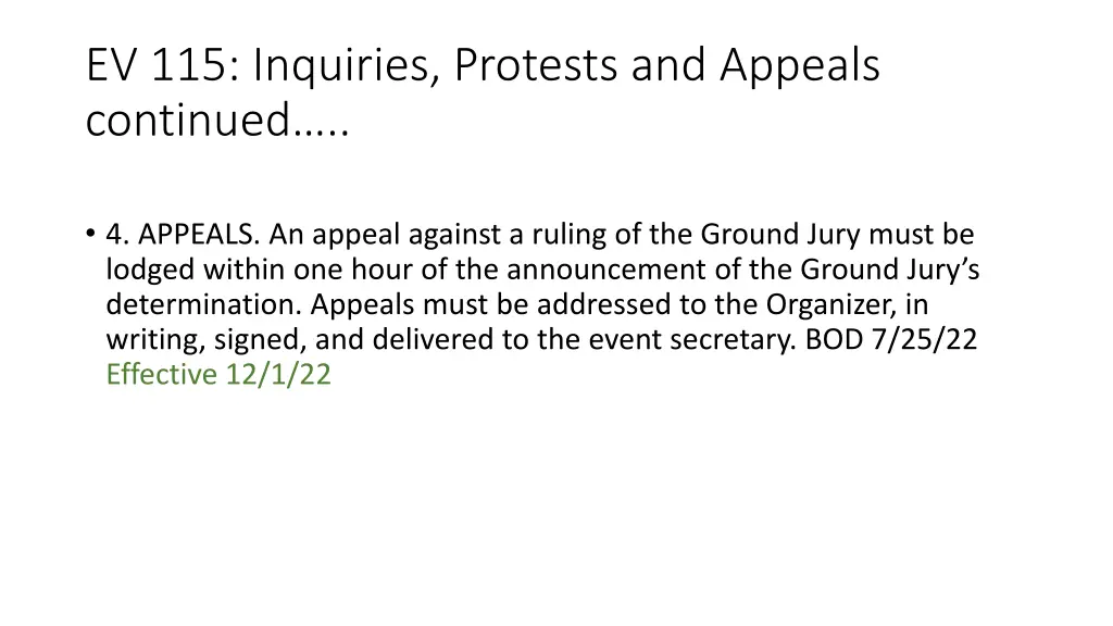 ev 115 inquiries protests and appeals continued