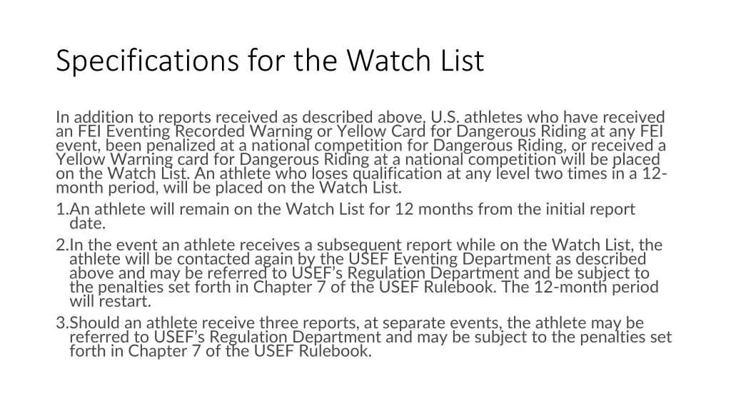 specifications for the watch list