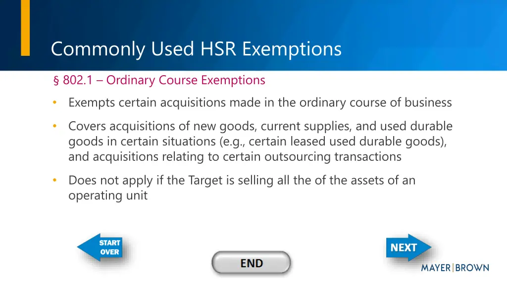 commonly used hsr exemptions