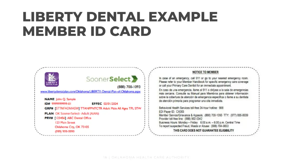 liberty dental example member id card