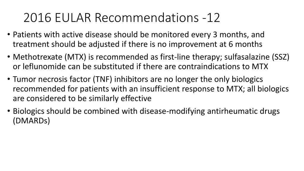 2016 eular recommendations 12 patients with