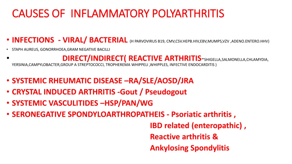causes of inflammatory polyarthritis causes