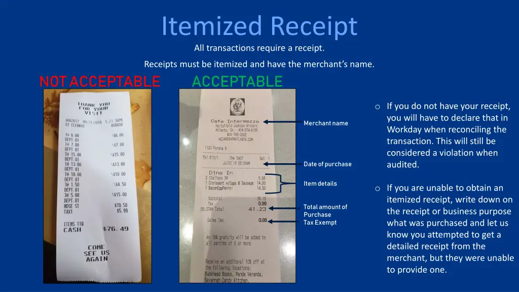 itemized receipt all transactions require