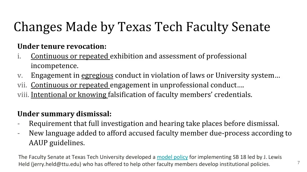 changes made by texas tech faculty senate