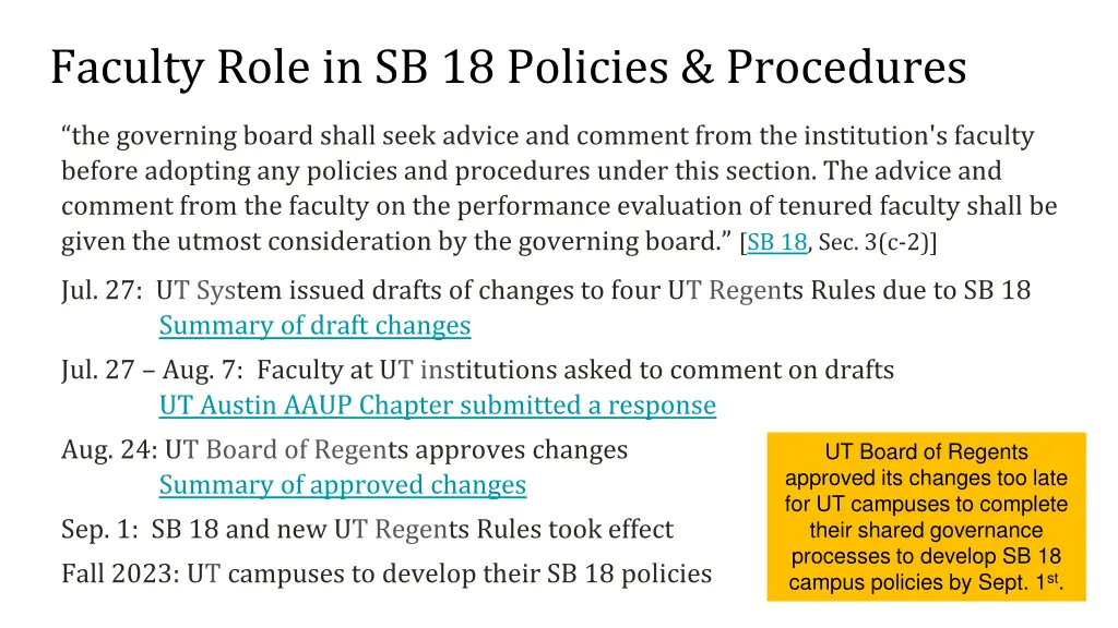 faculty role in sb 18 policies procedures