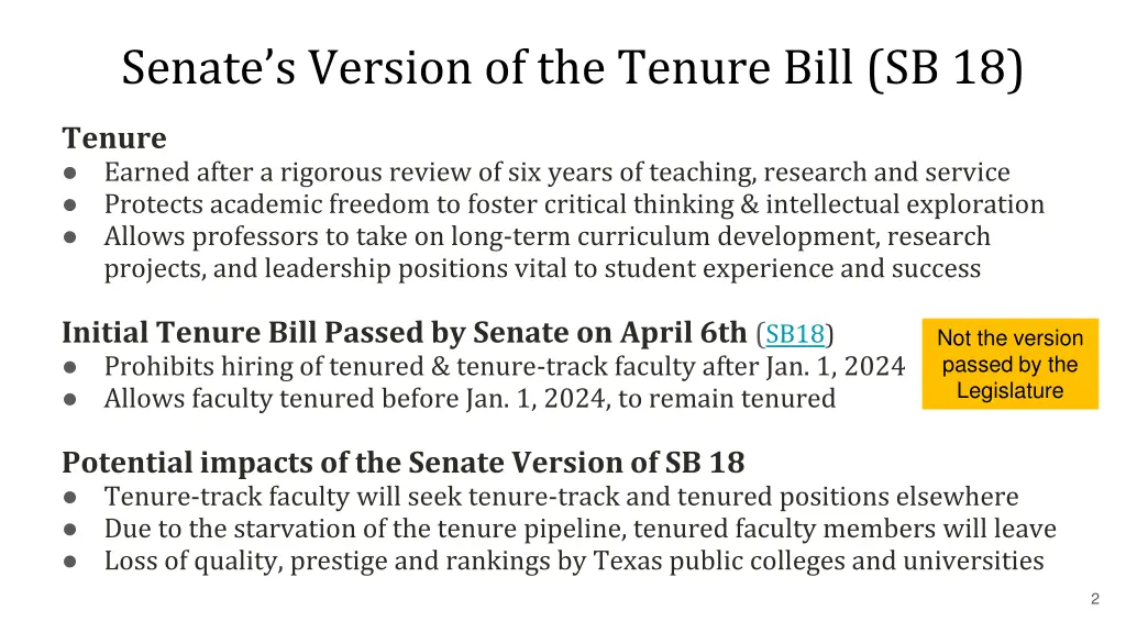senate s version of the tenure bill sb 18