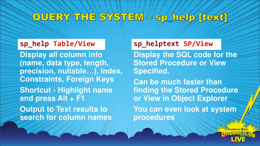 query the system sp help text