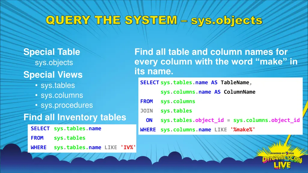 query the system sys objects