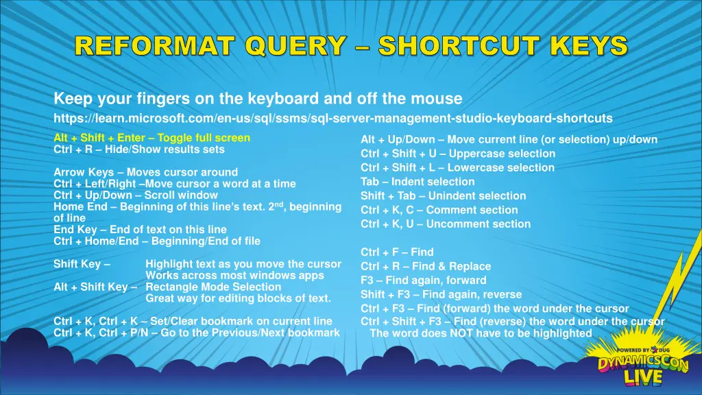 reformat query shortcut keys